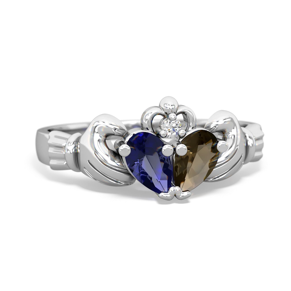 Lab Sapphire 'Our Heart' Claddagh 14K White Gold ring R2388