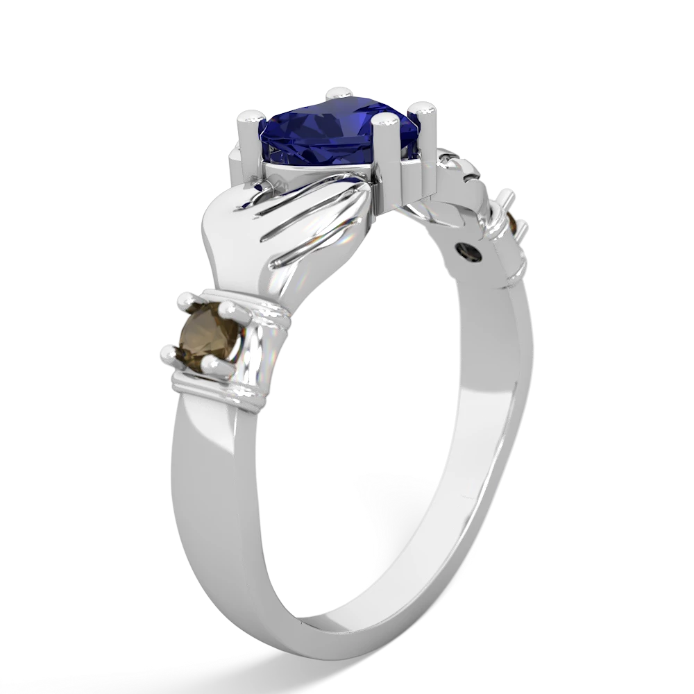 Lab Sapphire Claddagh Keepsake 14K White Gold ring R5245