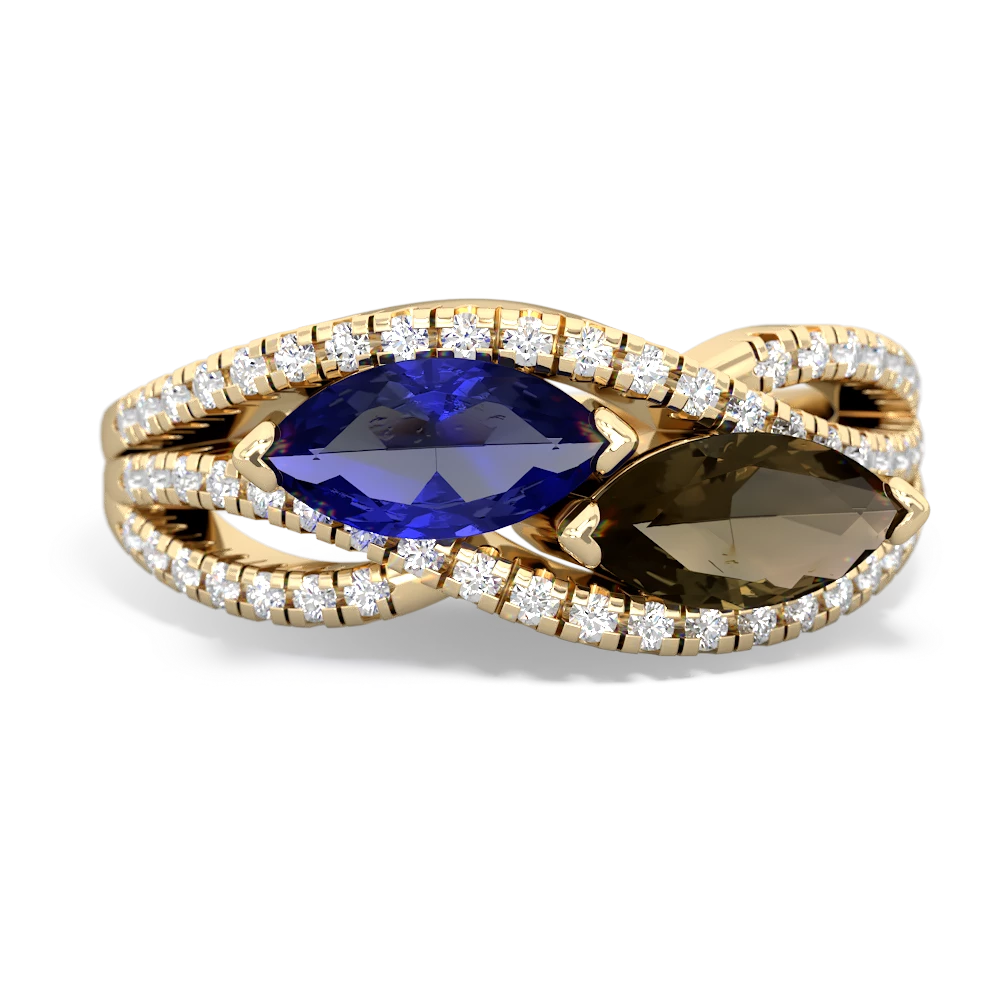 Lab Sapphire Diamond Rivers 14K Yellow Gold ring R3070