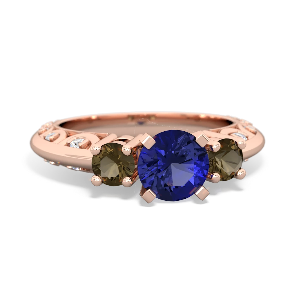 Lab Sapphire Art Deco Eternal Embrace Engagement 14K Rose Gold ring C2003