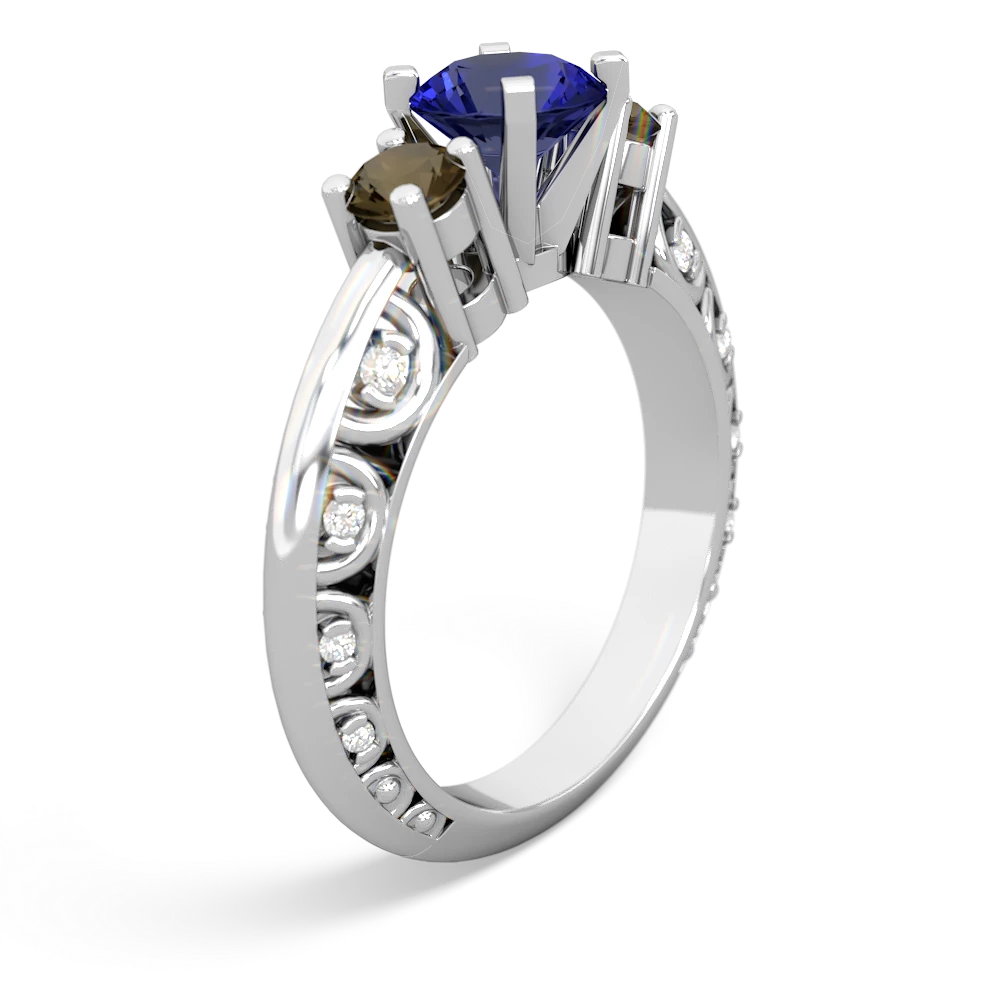 Lab Sapphire Art Deco Eternal Embrace Engagement 14K White Gold ring C2003