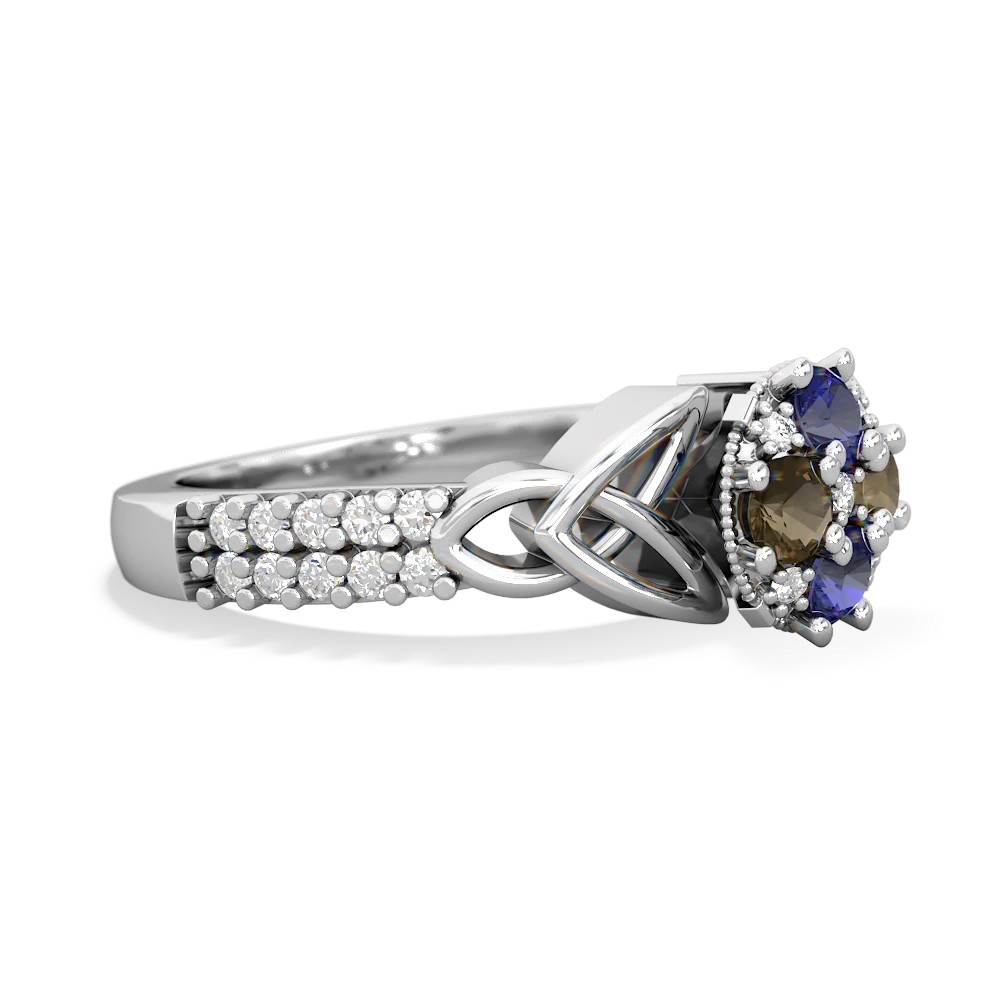 Lab Sapphire Celtic Knot Cluster Engagement 14K White Gold ring R26443RD