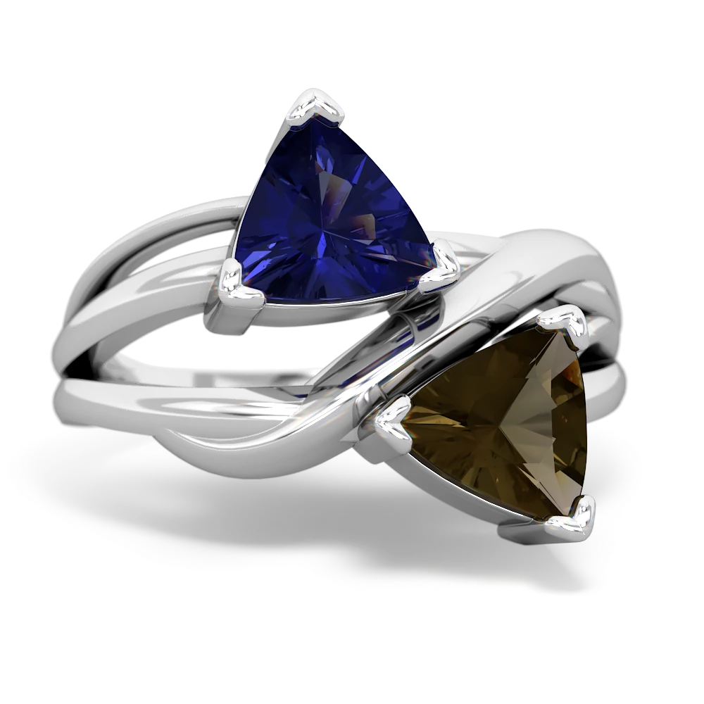 Lab Sapphire Split Band Swirl 14K White Gold ring R2341