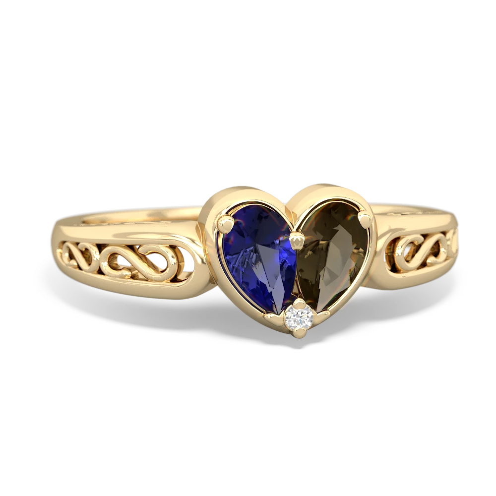 Lab Sapphire Filligree 'One Heart' 14K Yellow Gold ring R5070