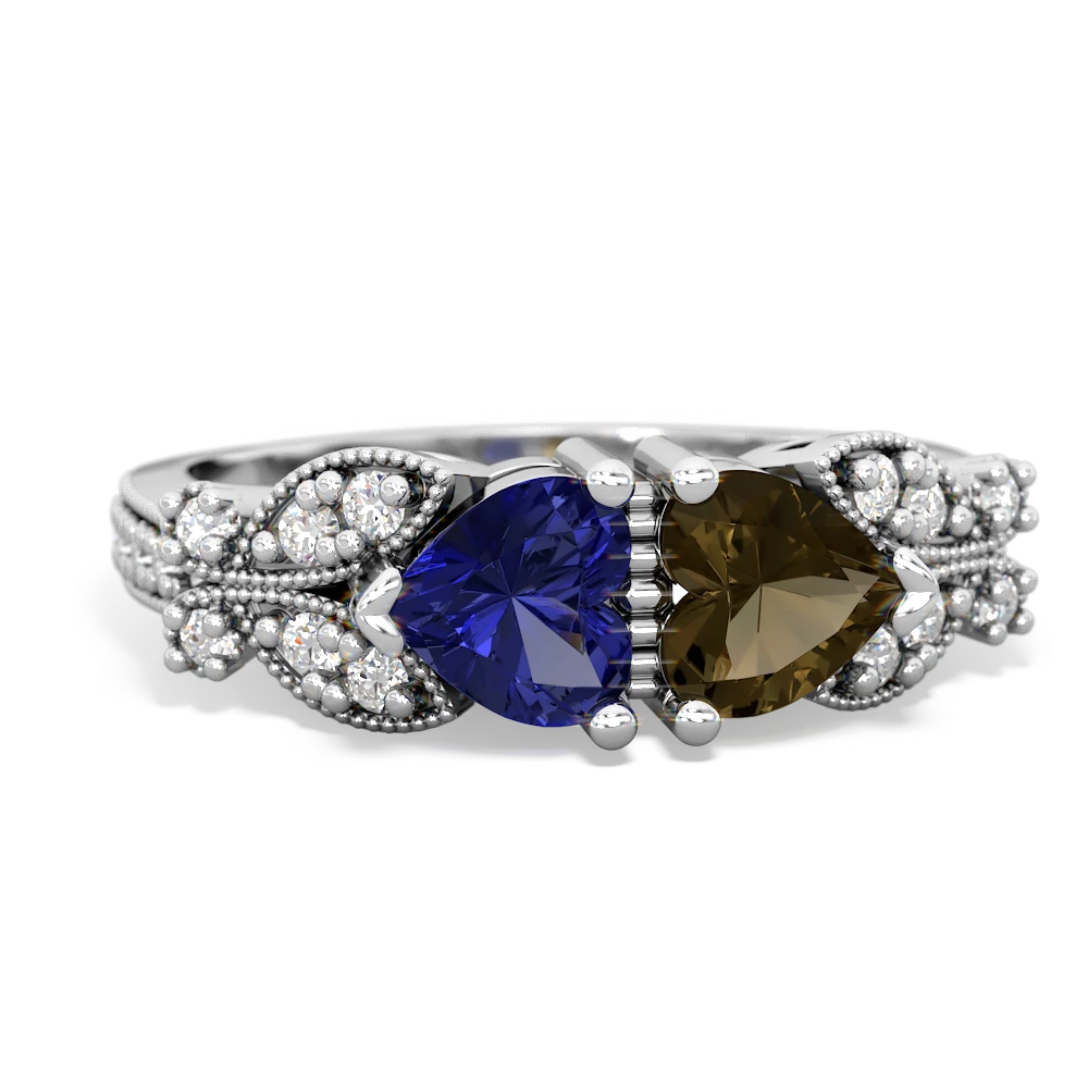 Lab Sapphire Diamond Butterflies 14K White Gold ring R5601