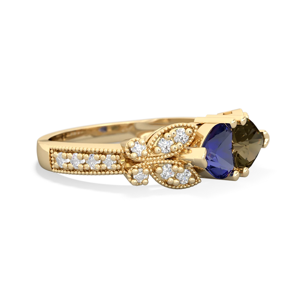 Lab Sapphire Diamond Butterflies 14K Yellow Gold ring R5601