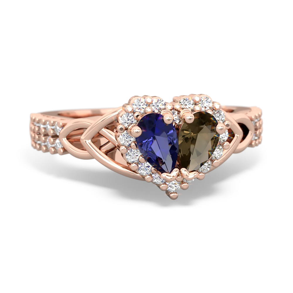 Lab Sapphire Celtic Knot Two Hearts As One 14K Rose Gold ring R2644HRT