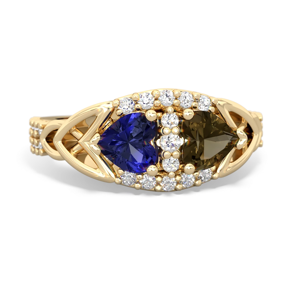 Lab Sapphire Sparkling Celtic Knot 14K Yellow Gold ring R2645