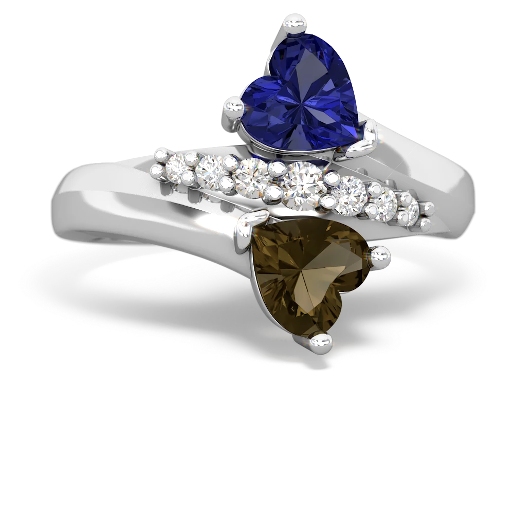 Lab Sapphire Heart To Heart 14K White Gold ring R2064