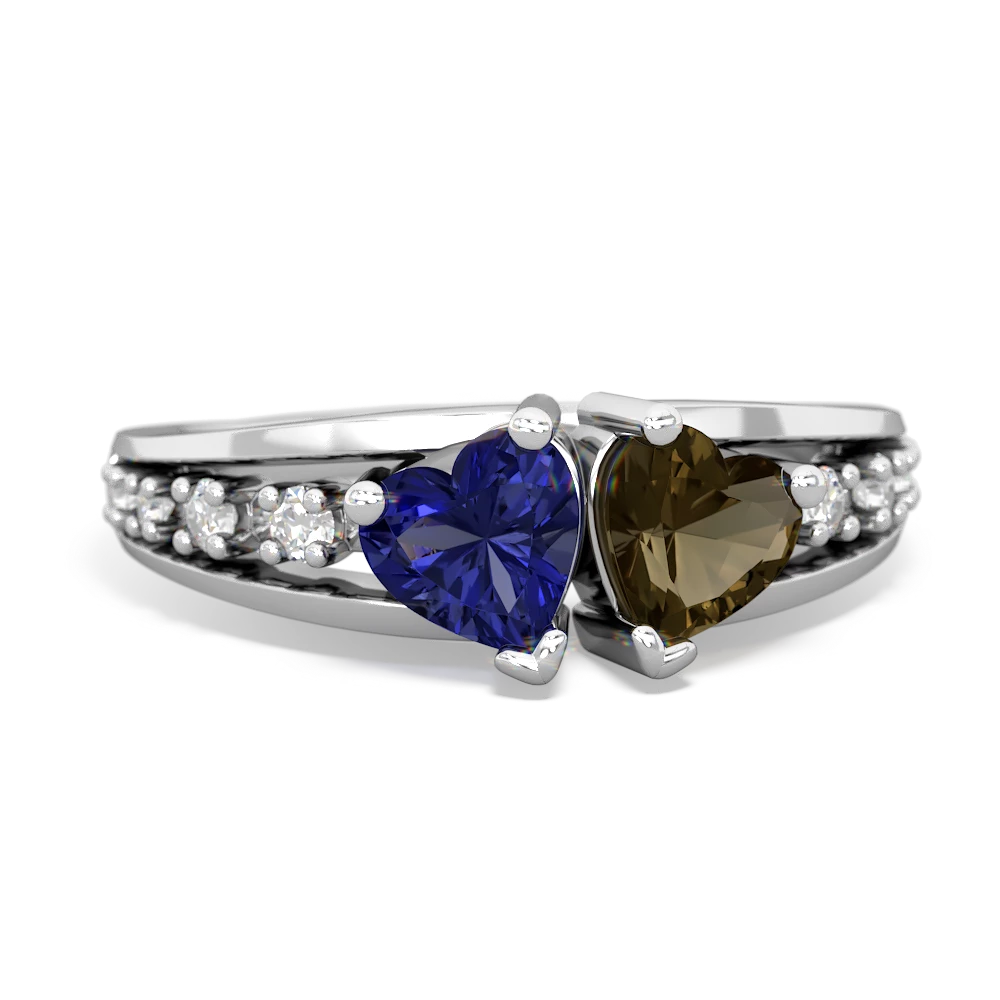 Lab Sapphire Heart To Heart 14K White Gold ring R3342