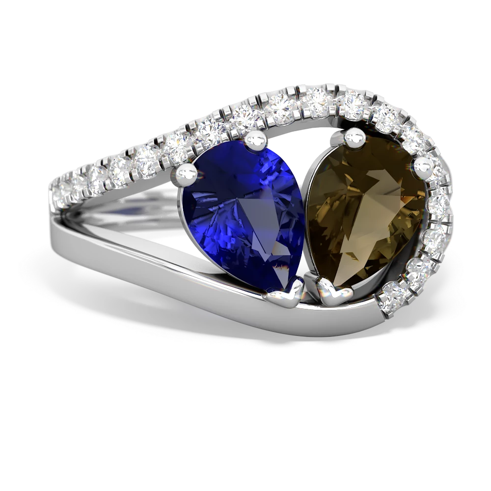 Lab Sapphire Nestled Heart Keepsake 14K White Gold ring R5650