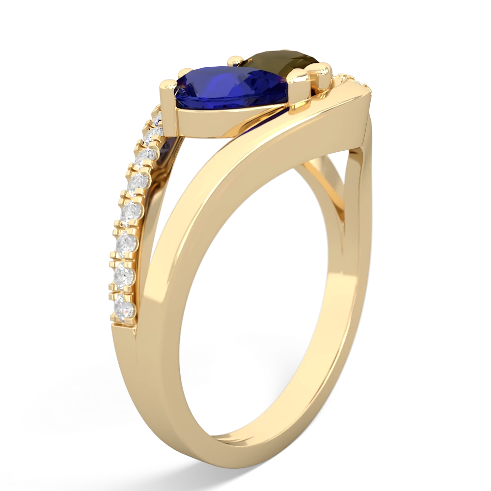 Lab Sapphire Nestled Heart Keepsake 14K Yellow Gold ring R5650