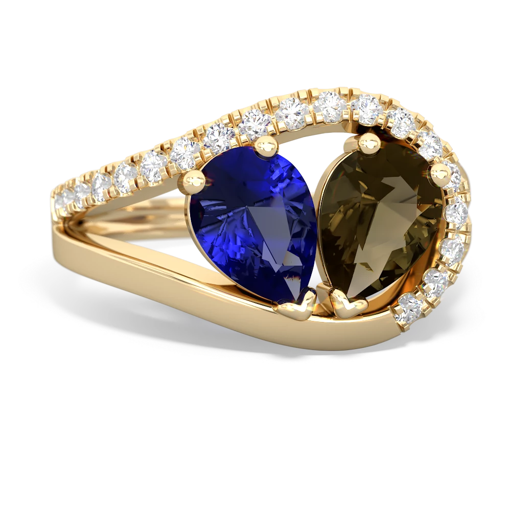 Lab Sapphire Nestled Heart Keepsake 14K Yellow Gold ring R5650