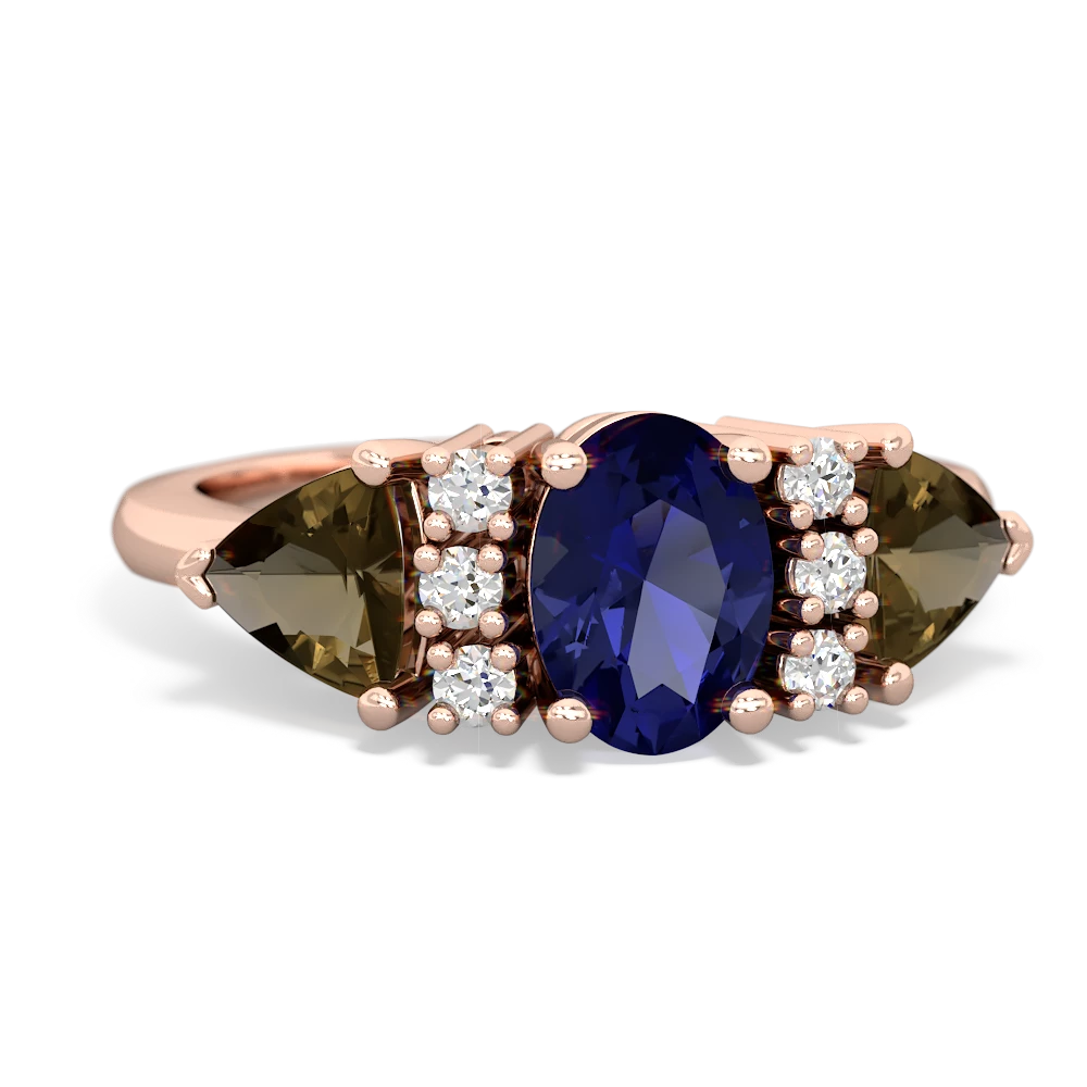 Lab Sapphire Antique Style Three Stone 14K Rose Gold ring R2186