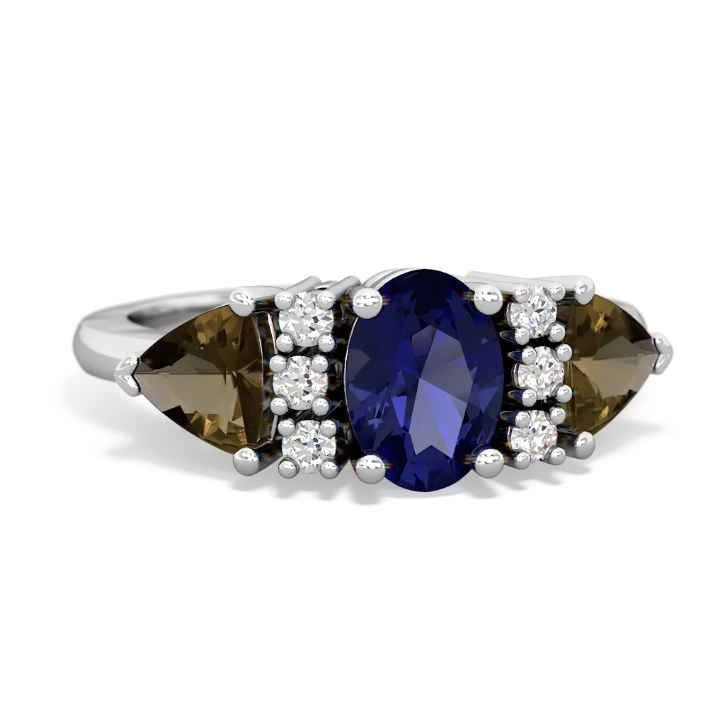 Lab Sapphire Antique Style Three Stone 14K White Gold ring R2186