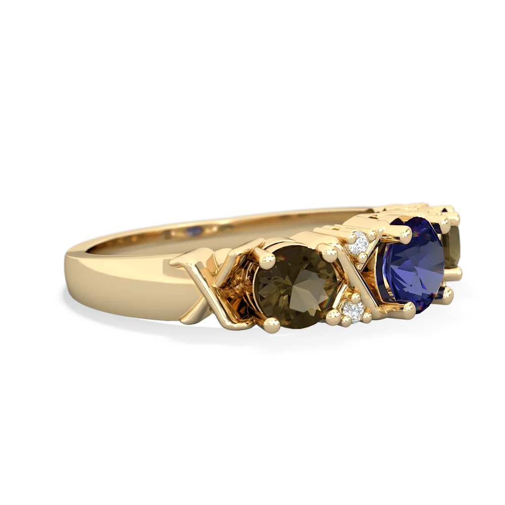 Lab Sapphire Hugs And Kisses 14K Yellow Gold ring R5016