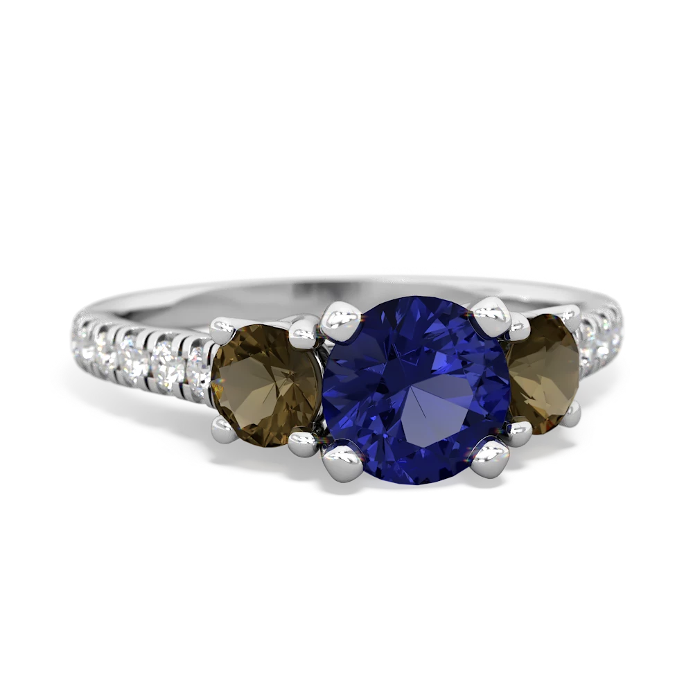 Lab Sapphire Pave Trellis 14K White Gold ring R5500