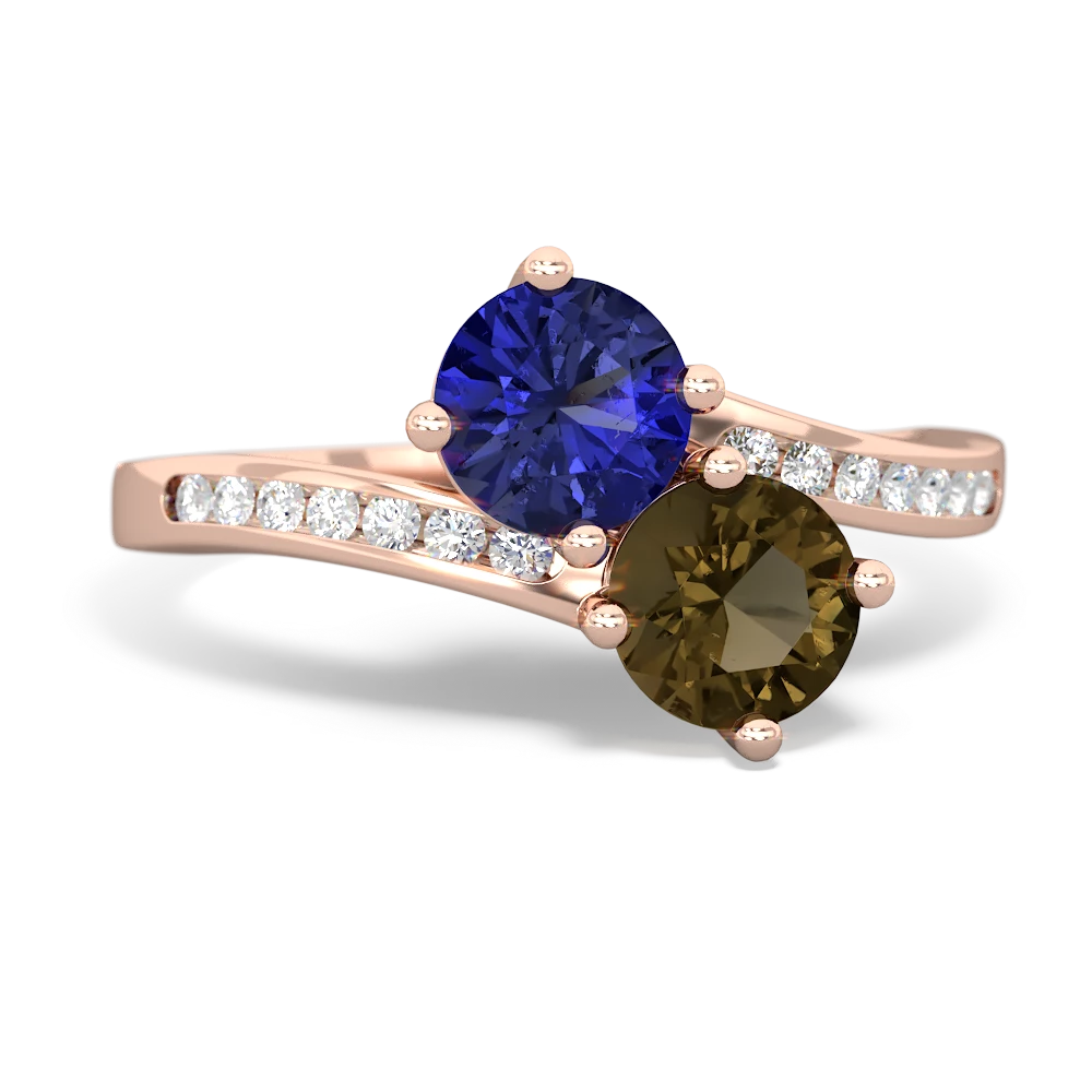 Lab Sapphire Channel Set Two Stone 14K Rose Gold ring R5303