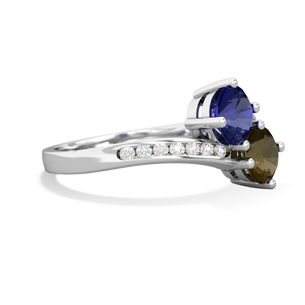 Lab Sapphire Channel Set Two Stone 14K White Gold ring R5303