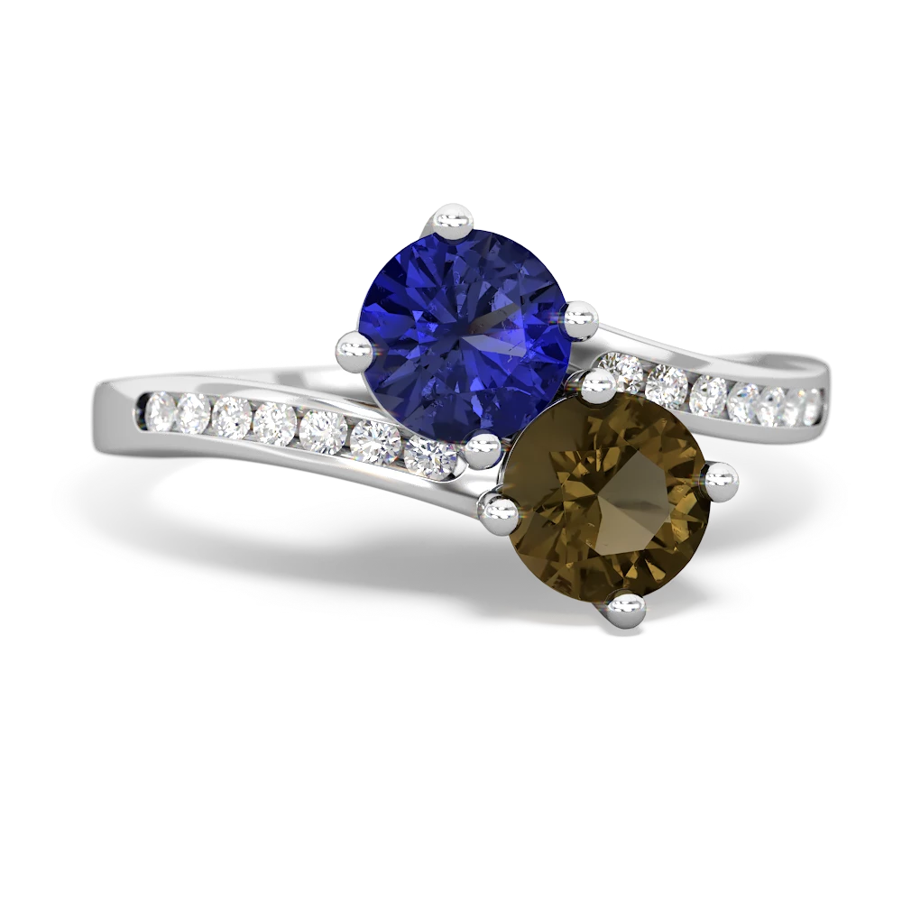 Lab Sapphire Channel Set Two Stone 14K White Gold ring R5303