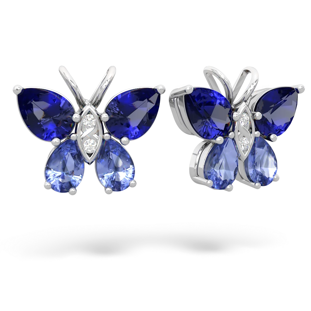 Lab Sapphire Butterfly 14K White Gold earrings E2215