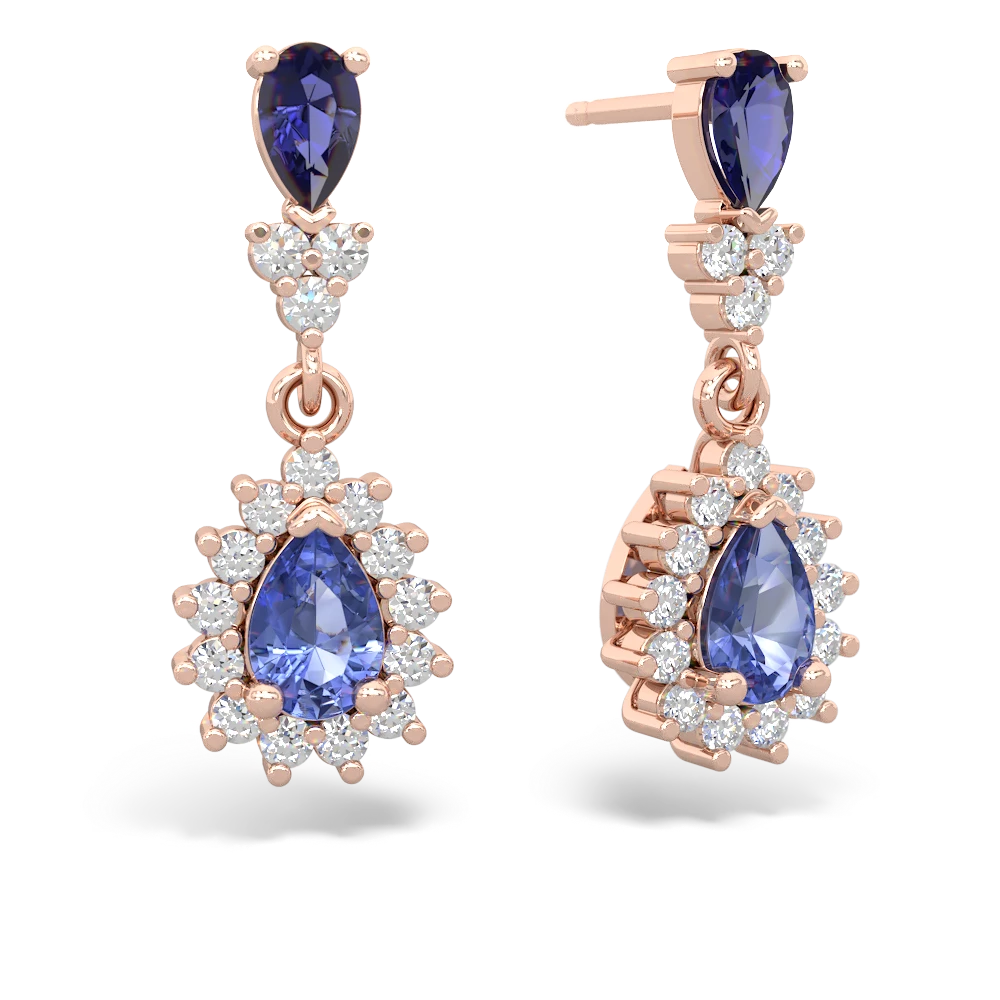 Lab Sapphire Halo Pear Dangle 14K Rose Gold earrings E1882