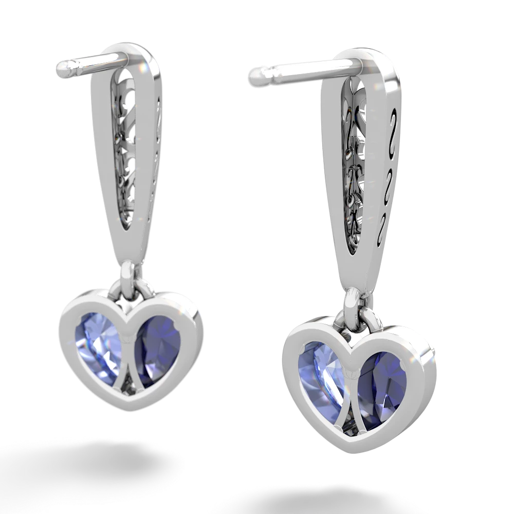 Lab Sapphire Filligree Heart 14K White Gold earrings E5070