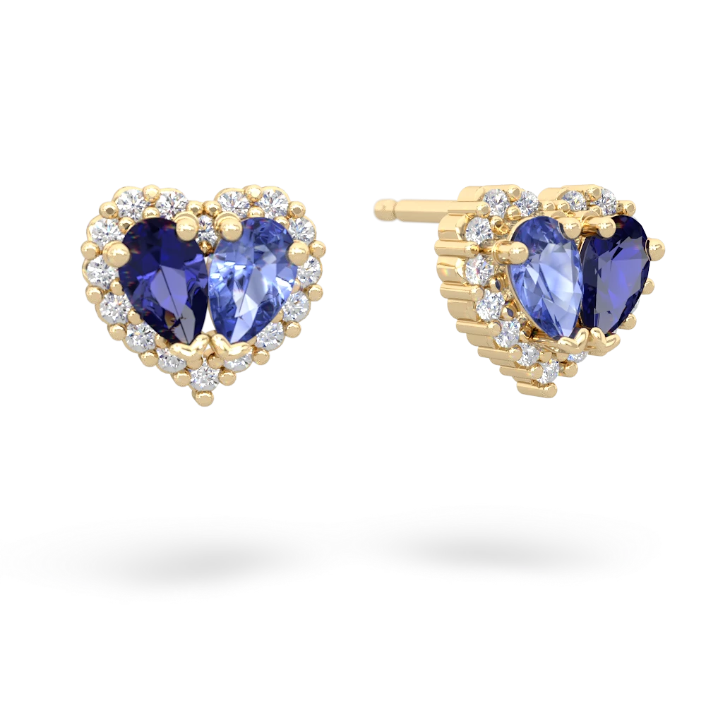 Lab Sapphire Halo 14K Yellow Gold earrings E7008