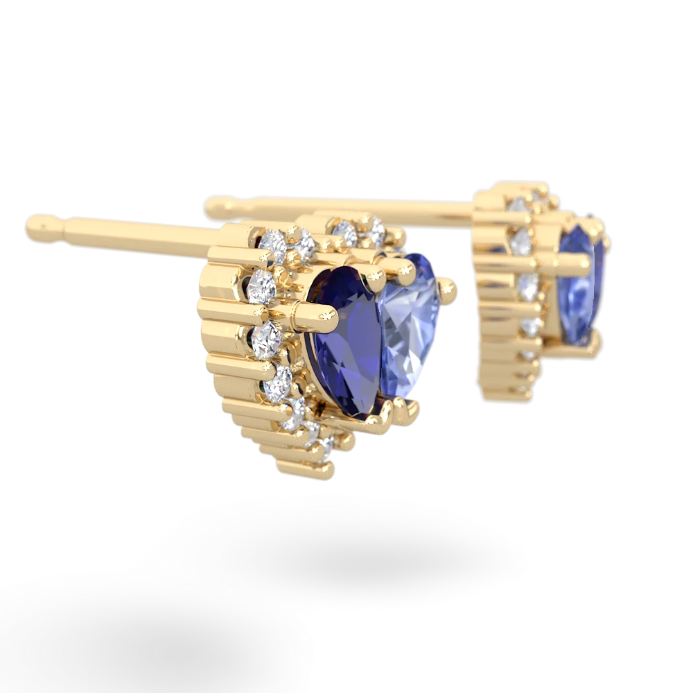 Lab Sapphire Halo 14K Yellow Gold earrings E7008