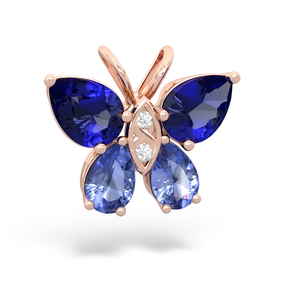 Lab Sapphire Butterfly 14K Rose Gold pendant P2215