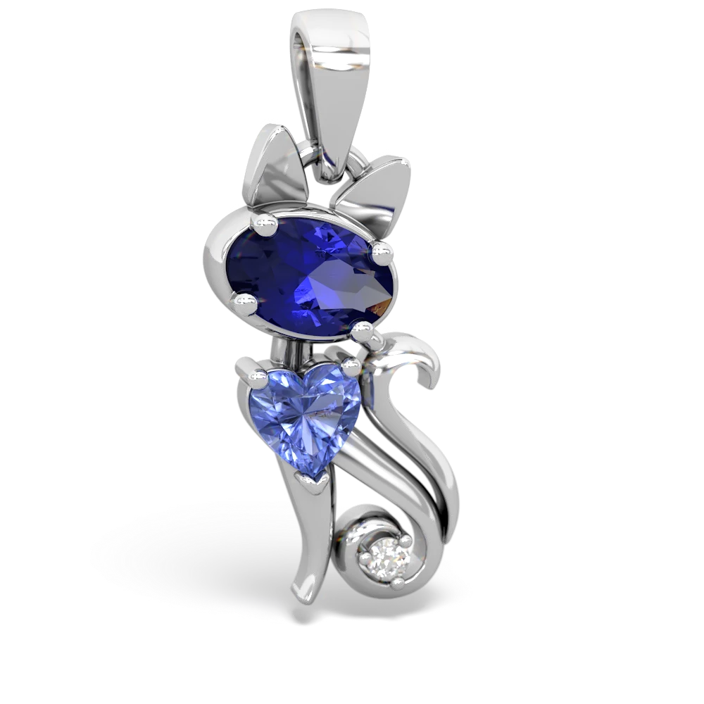 Lab Sapphire Kitten 14K White Gold pendant P5780