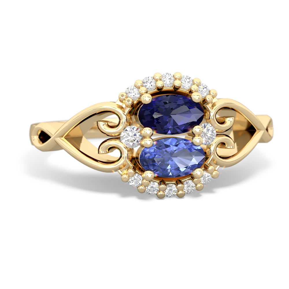 Lab Sapphire Love Nest 14K Yellow Gold ring R5860