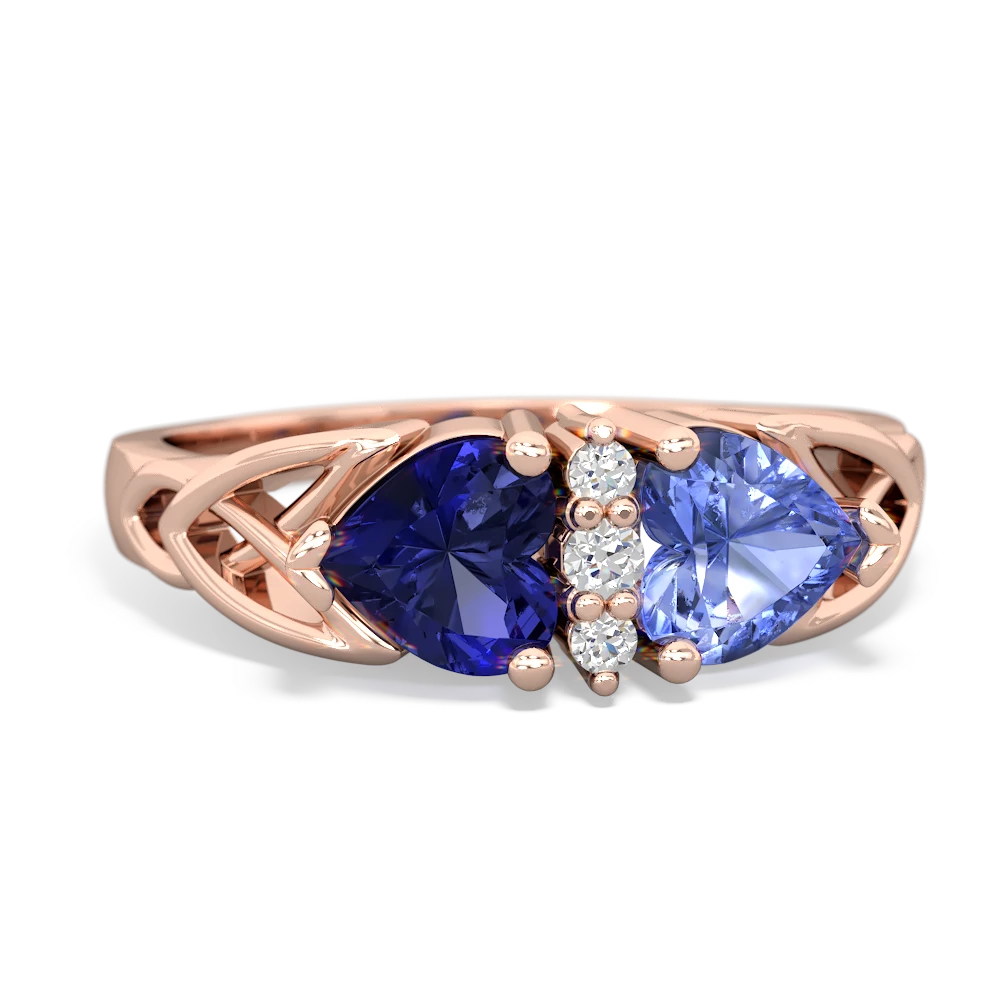 Lab Sapphire Celtic Knot Double Heart 14K Rose Gold ring R5040