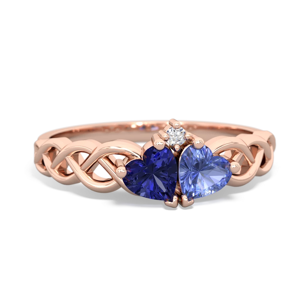 Lab Sapphire Heart To Heart Braid 14K Rose Gold ring R5870