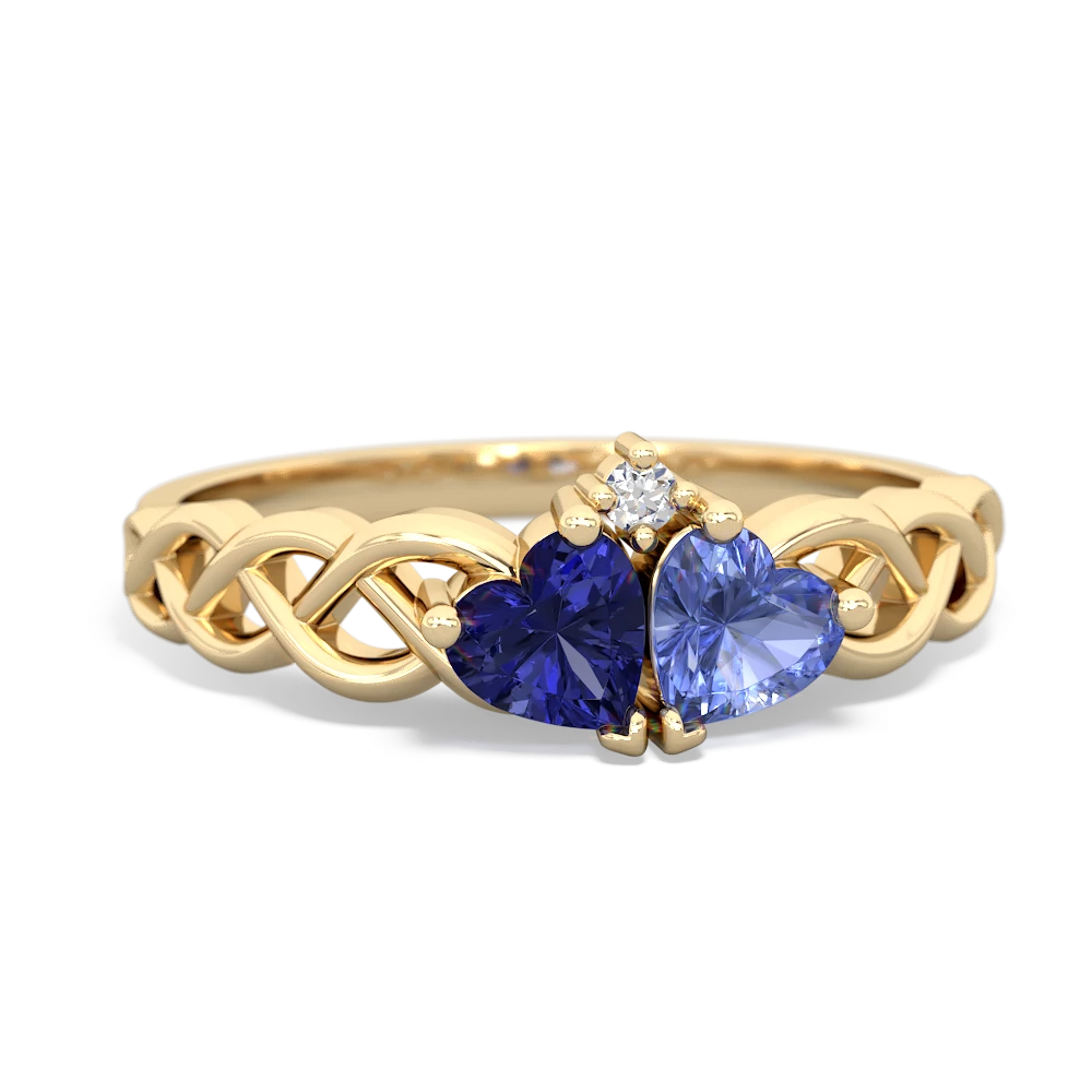 Lab Sapphire Heart To Heart Braid 14K Yellow Gold ring R5870