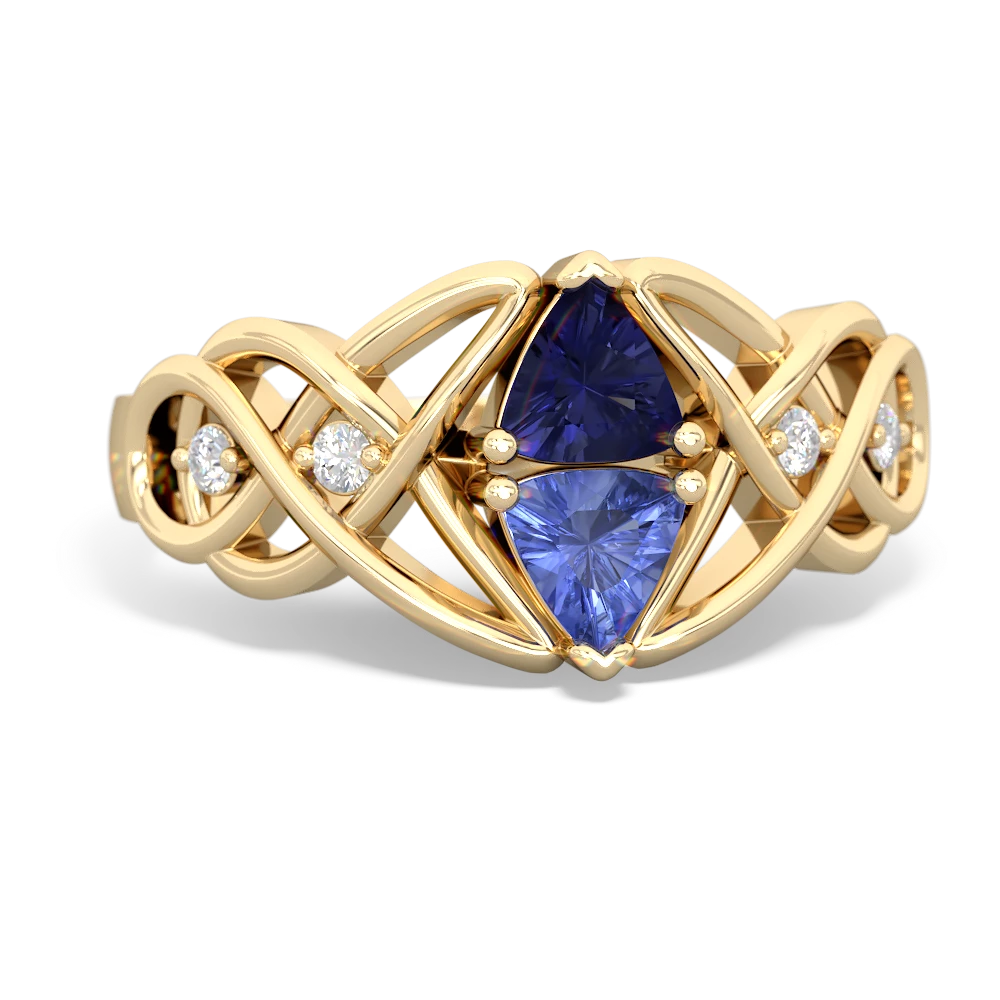 Lab Sapphire Keepsake Celtic Knot 14K Yellow Gold ring R5300