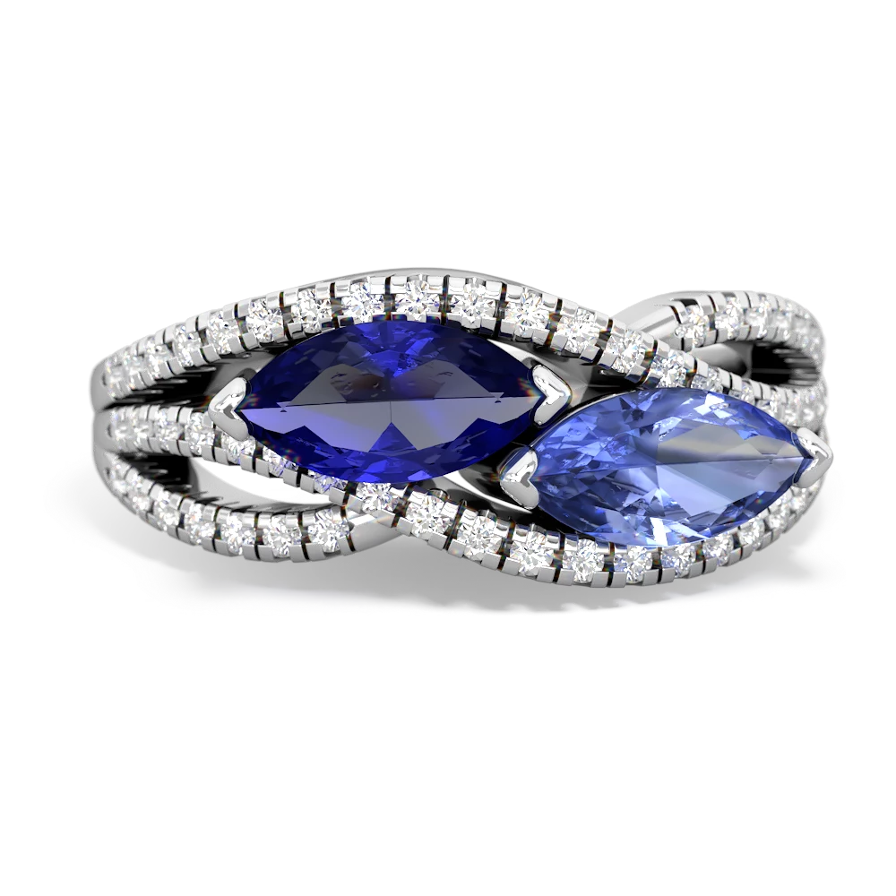 Lab Sapphire Diamond Rivers 14K White Gold ring R3070