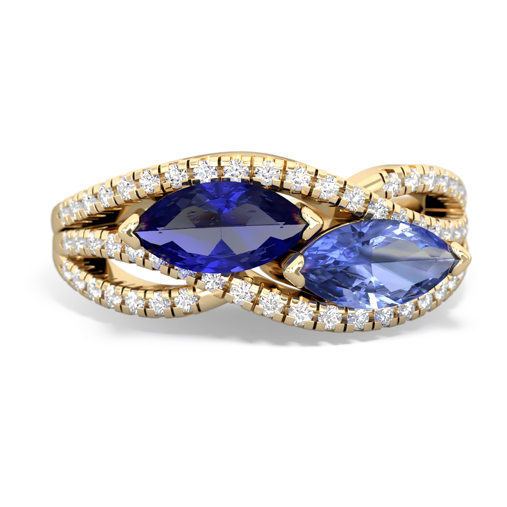 Lab Sapphire Diamond Rivers 14K Yellow Gold ring R3070