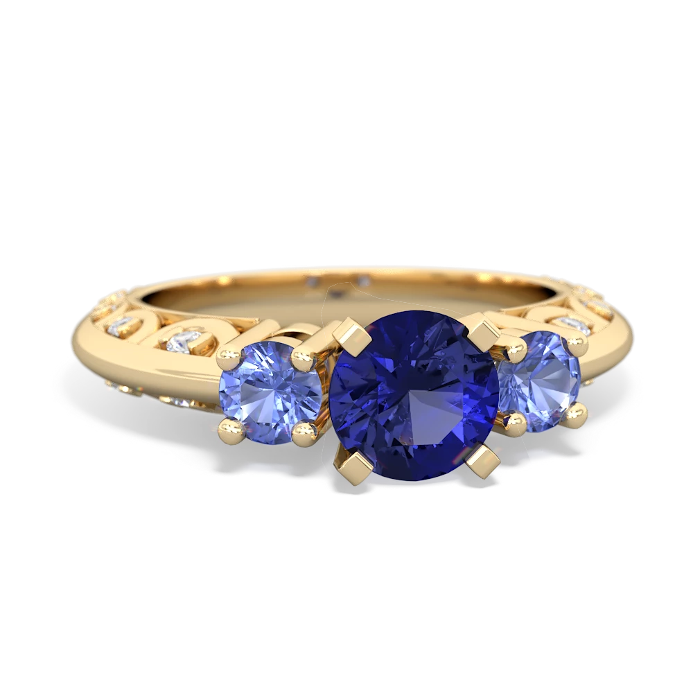 Lab Sapphire Art Deco Eternal Embrace Engagement 14K Yellow Gold ring C2003