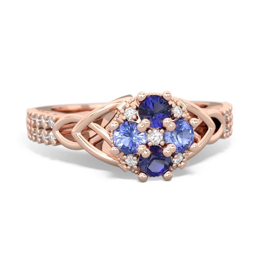 Lab Sapphire Celtic Knot Cluster Engagement 14K Rose Gold ring R26443RD