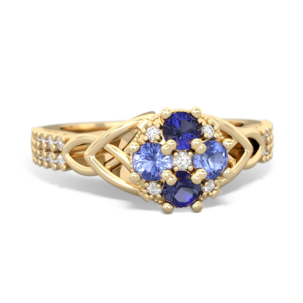 Lab Sapphire Celtic Knot Cluster Engagement 14K Yellow Gold ring R26443RD