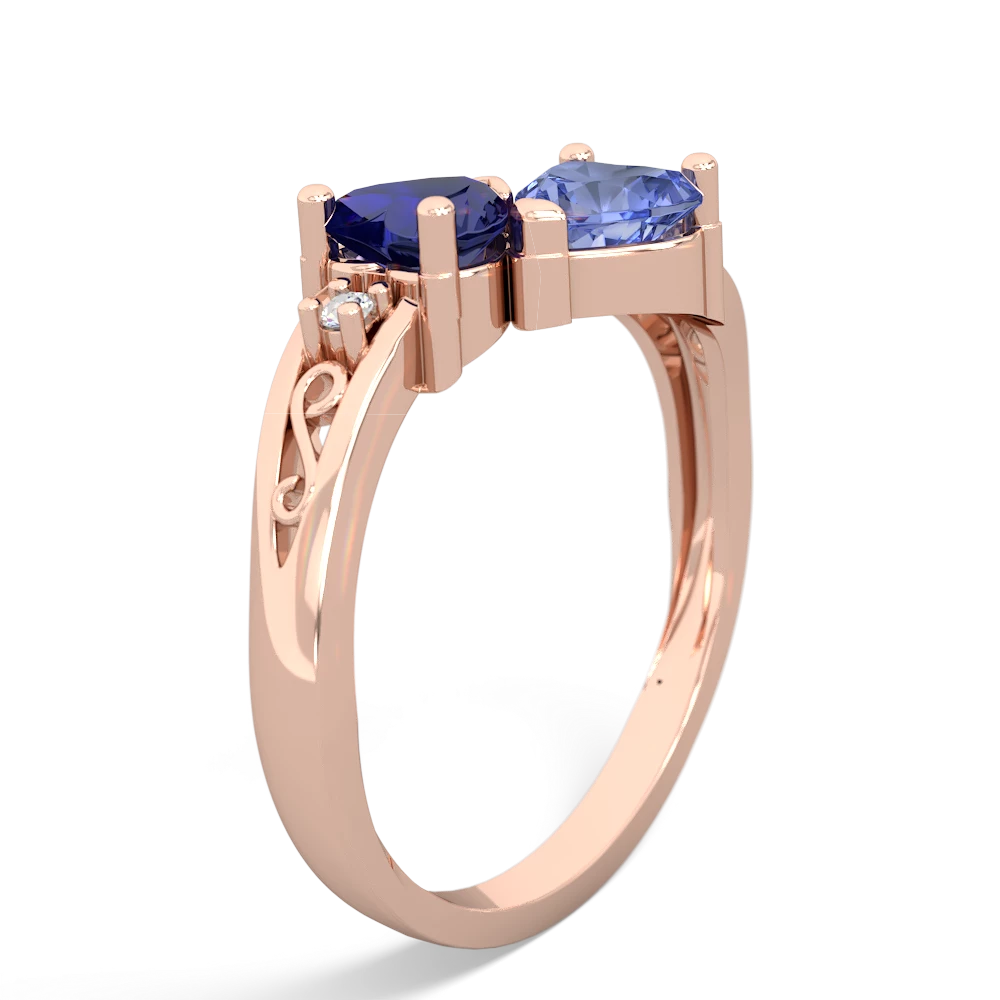 Lab Sapphire Snuggling Hearts 14K Rose Gold ring R2178