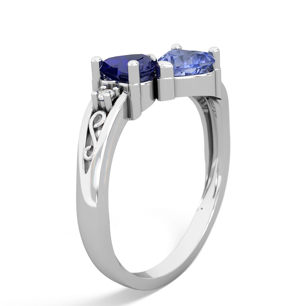 Lab Sapphire Snuggling Hearts 14K White Gold ring R2178