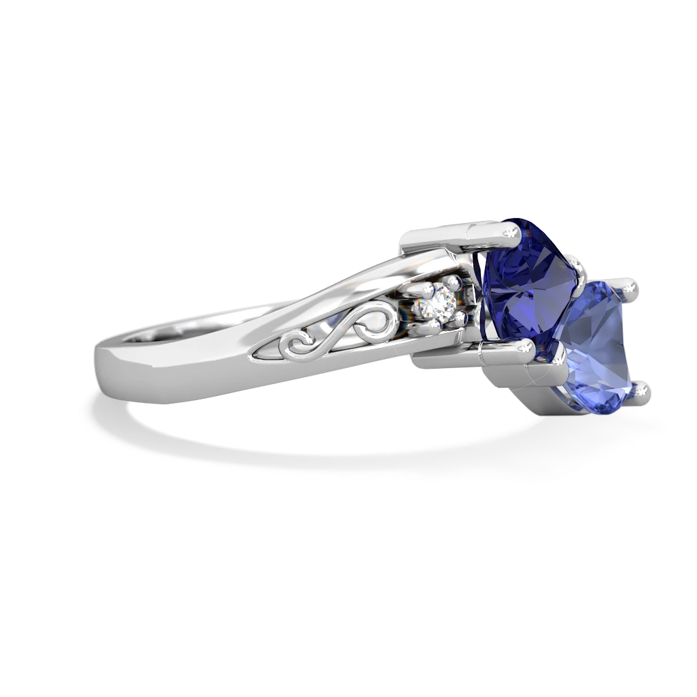 Lab Sapphire Snuggling Hearts 14K White Gold ring R2178