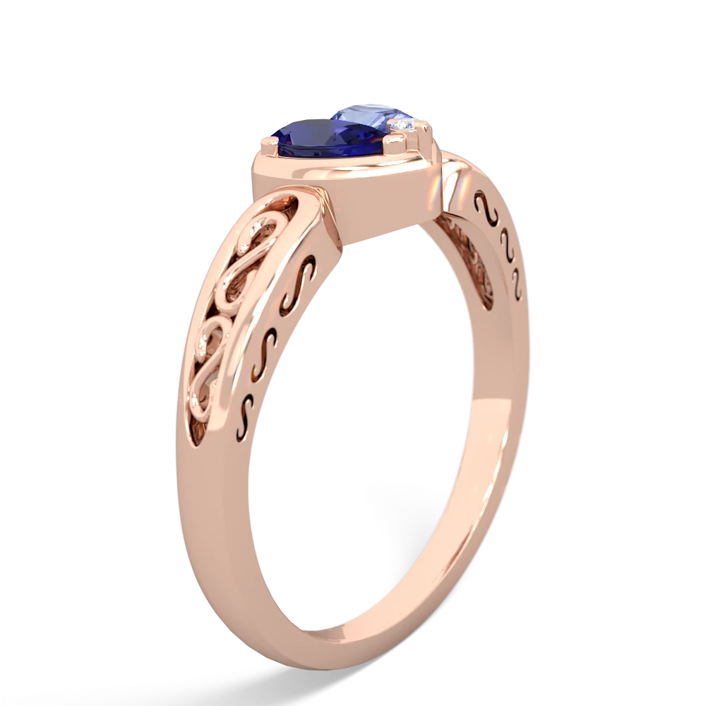 Lab Sapphire Filligree 'One Heart' 14K Rose Gold ring R5070