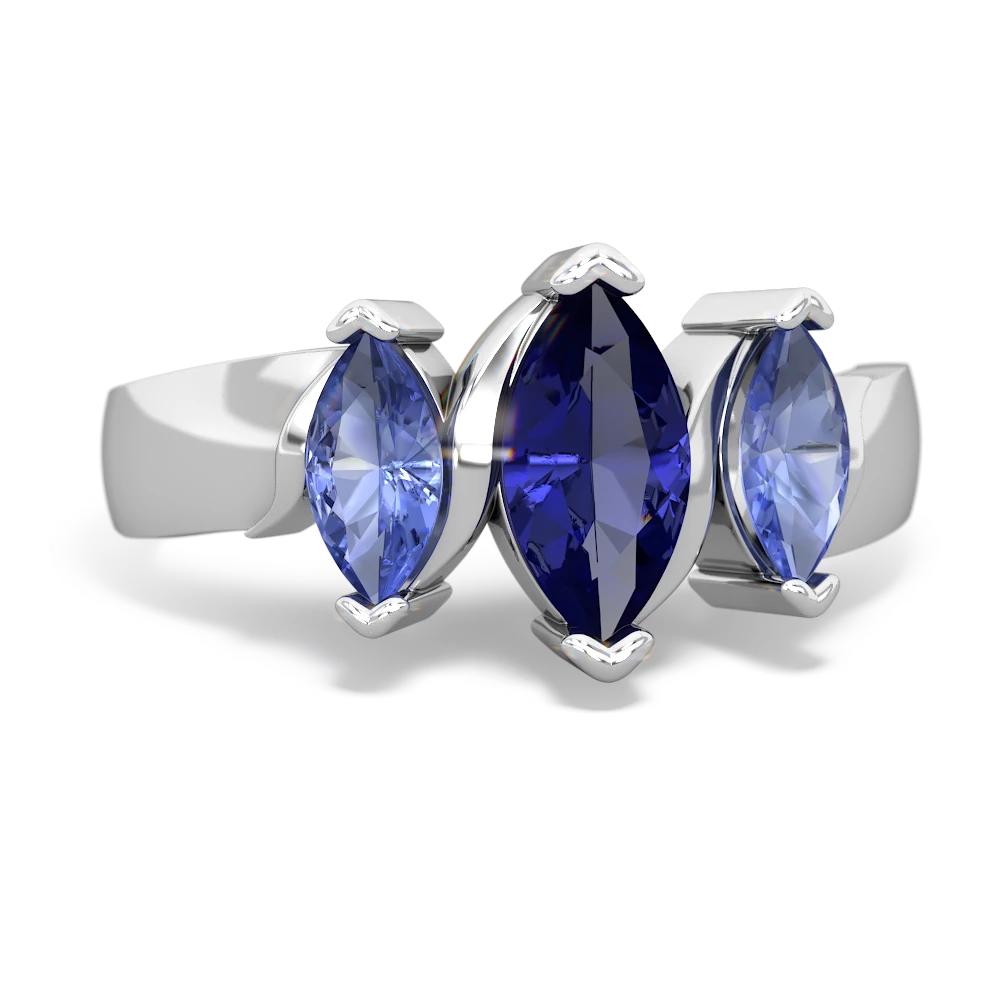 Lab Sapphire Three Peeks 14K White Gold ring R2433