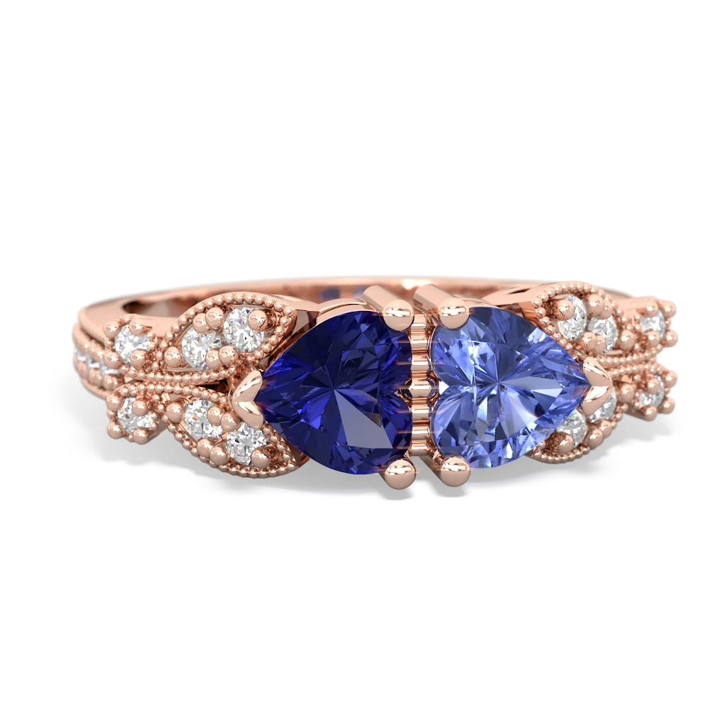 Lab Sapphire Diamond Butterflies 14K Rose Gold ring R5601