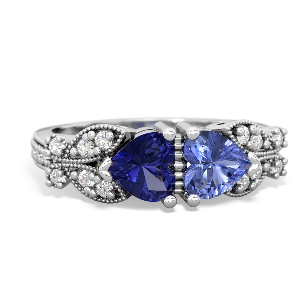 Lab Sapphire Diamond Butterflies 14K White Gold ring R5601