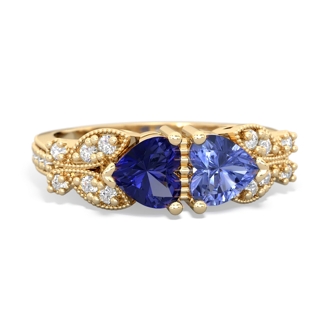 Lab Sapphire Diamond Butterflies 14K Yellow Gold ring R5601