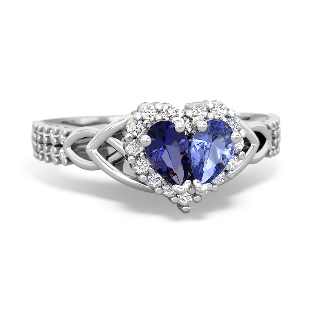 Lab Sapphire Celtic Knot Two Hearts As One 14K White Gold ring R2644HRT